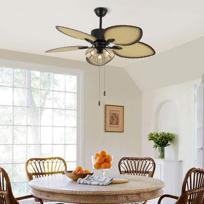 52 in. Tropical Indoor Outdoor Ceiling Fan with Light Kit Pull Chain, Quite Ceiling Fan for Dining Room Living Room Bedroom