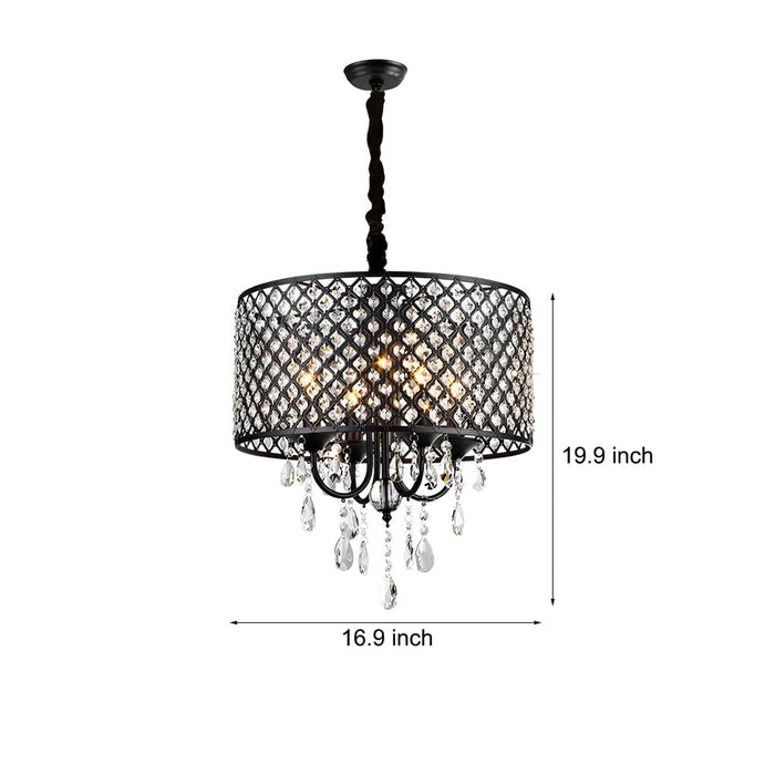 Round Iron Crystal Pendant Retro American Style Chandelier Hanging Lights
