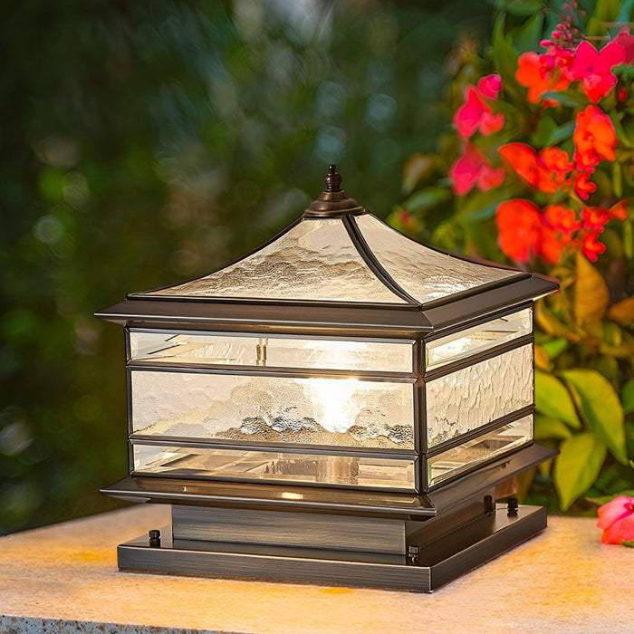 Waterproof Glass Copper Vintage Outdoor Pillar Light