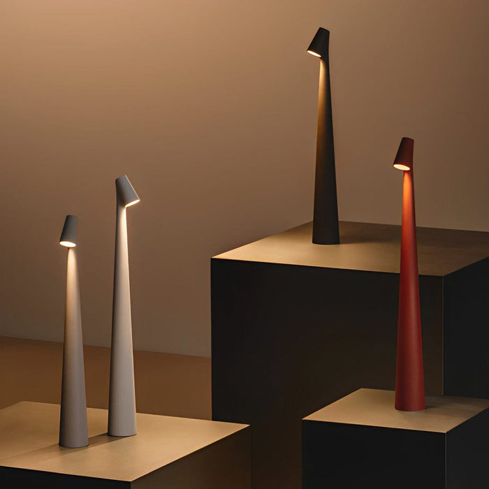 Slim Sculpting Conical Stem Table Lamp Downward-Sloping Head USB Rechargeable Task Lighting