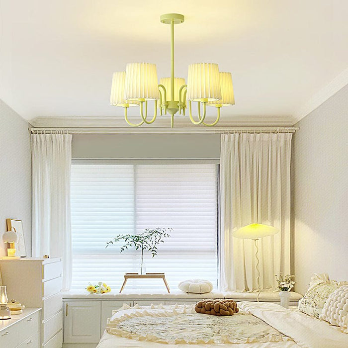 Pleated Fabric Retro Pastoral Green French Style Chandelier Hanging Lights