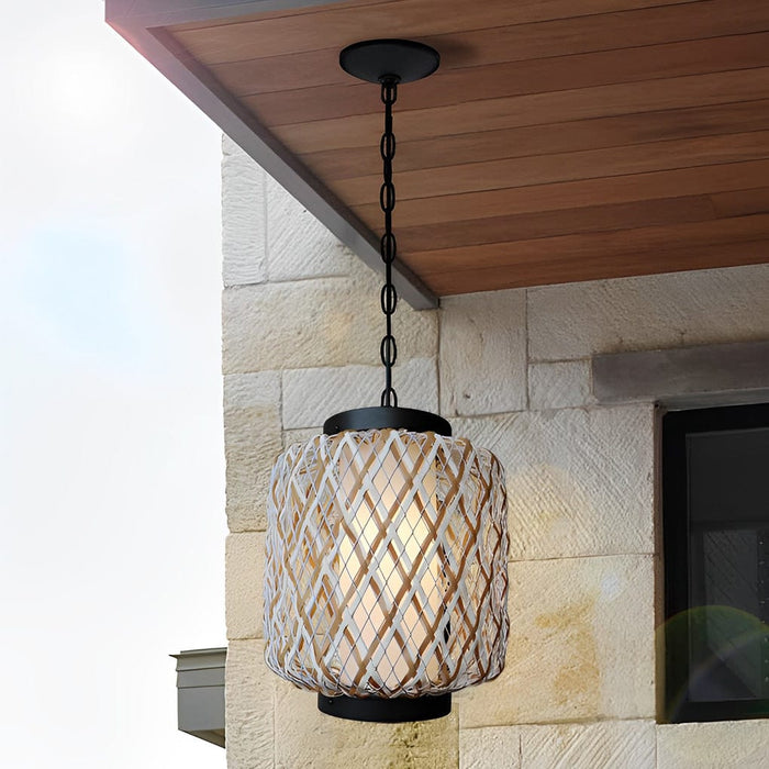 Lantern Shape Rattan Iron Waterproof Modern Outdoor Chandelier Pendant Lights