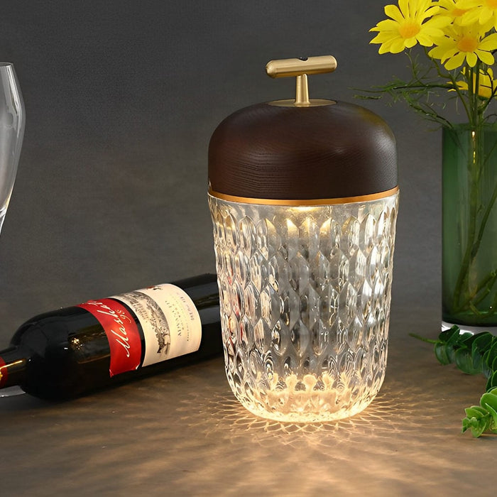 Bevel-cut Light Ash Clear Crystal Folia Wood Lid Table  Lamp LED  Touch Switch Ambient Lighting