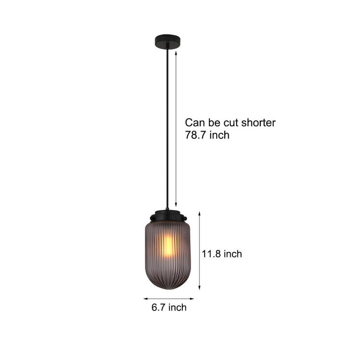 Modern Pinecone Shape Ribbed Glass Shade 1-Light Pendant in Smoke Gray