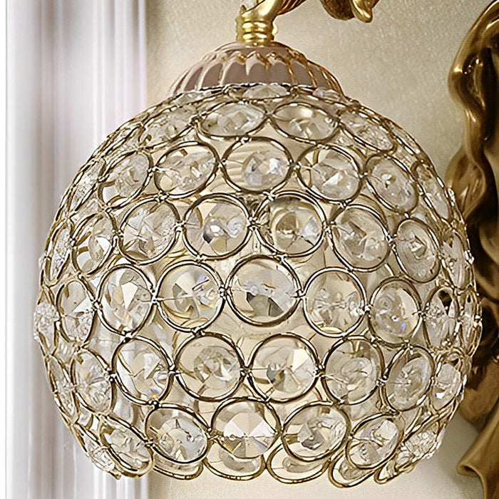 Resin Antique Angel Creative Glass Crystal European Style Wall Lamp