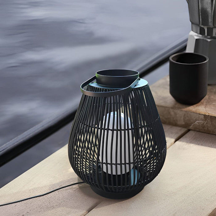 Round Handwoven Waterproof LED Black Modern Rattan Outdoor Lanterns