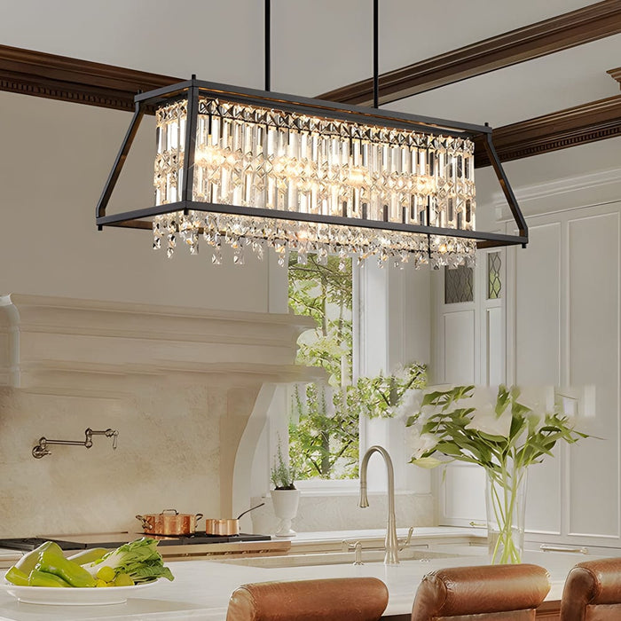 Trapezoidal Black Metallic Crystal Dining Room Chandeliers. 2 Sizes