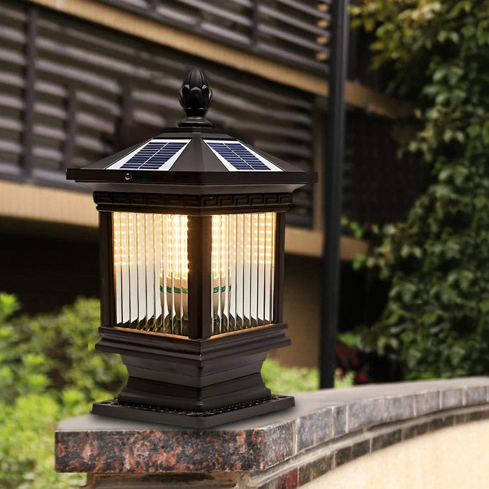 Vintage Grille Glass Shade Waterproof Retro Solar Fence Post Lights