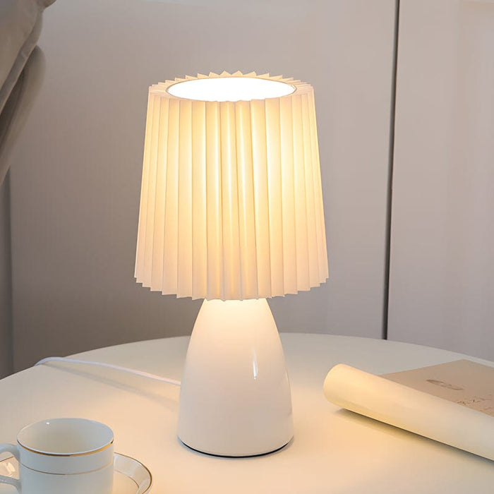 12'' Pleated Fabrics Glass Base USB Dimmable 1-Light Table Lamp