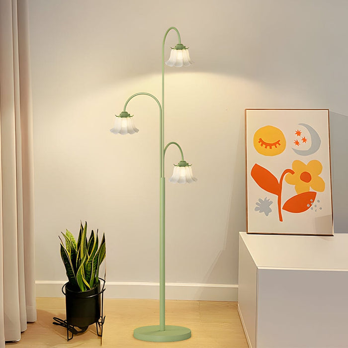 3 Flowers Pastoral Three Step Dimming Green Modern Floor Lamp Standing Lamp