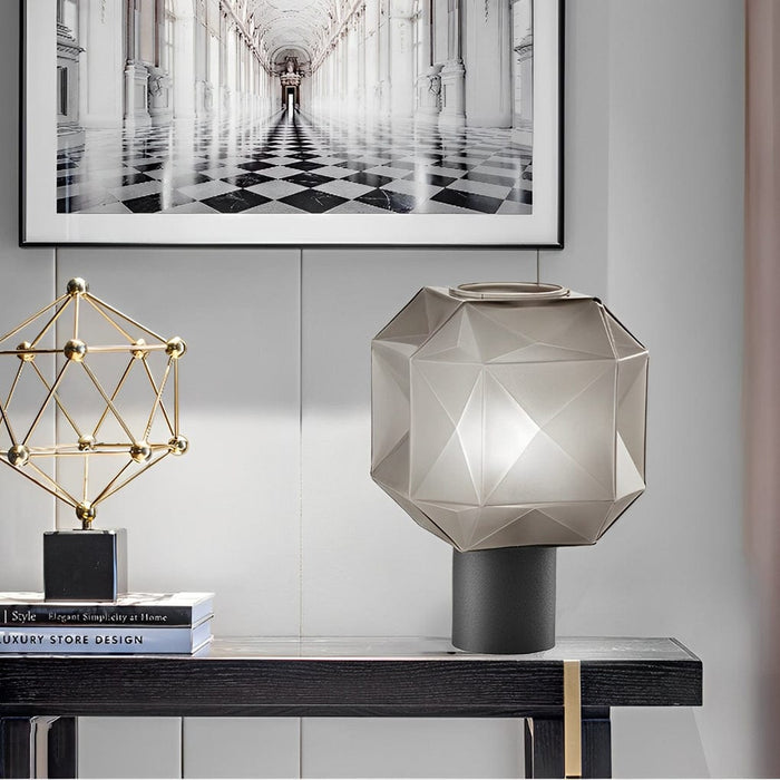 1-Light Cubo Table Lamp with Smoke Gray Novelty Glass Shade Bedroom Light