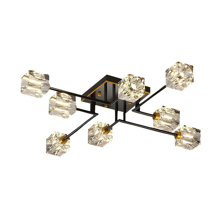 Modern Copper Crystal Cube Semi-Flush Mount Light Fixture. 4/6/8-Light