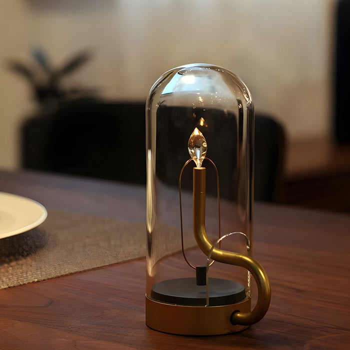 Clear Glass Dome Shaped Portable Cordless HYMN Table Lamp Candlestick Desk Ambient Lamp