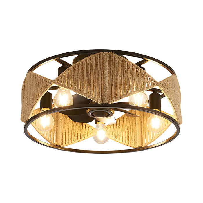 20-in Hemp Rope-Woven Caged Ceiling Fan with Light and Remote. 6-Speed