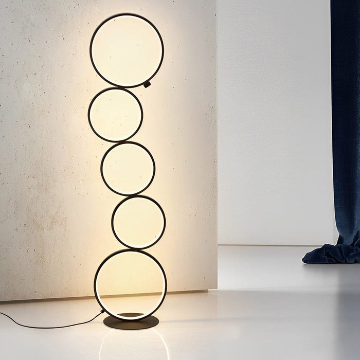 Aluminum 43 Inches 5 Rings Floor Lamp 3 Levels Dimming Circle Tower Floor Lamp