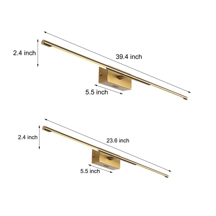 Efficient LED Vanity Light in Gold: 6W/10W. Warm White/White Light. Wall Mounted