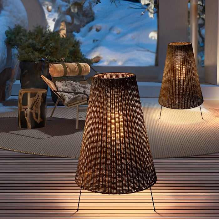 37'' Rustic Tripod Hand Woven Rattan Floor Lamp Outdoor Waterproof Three-leg Standing Lamp