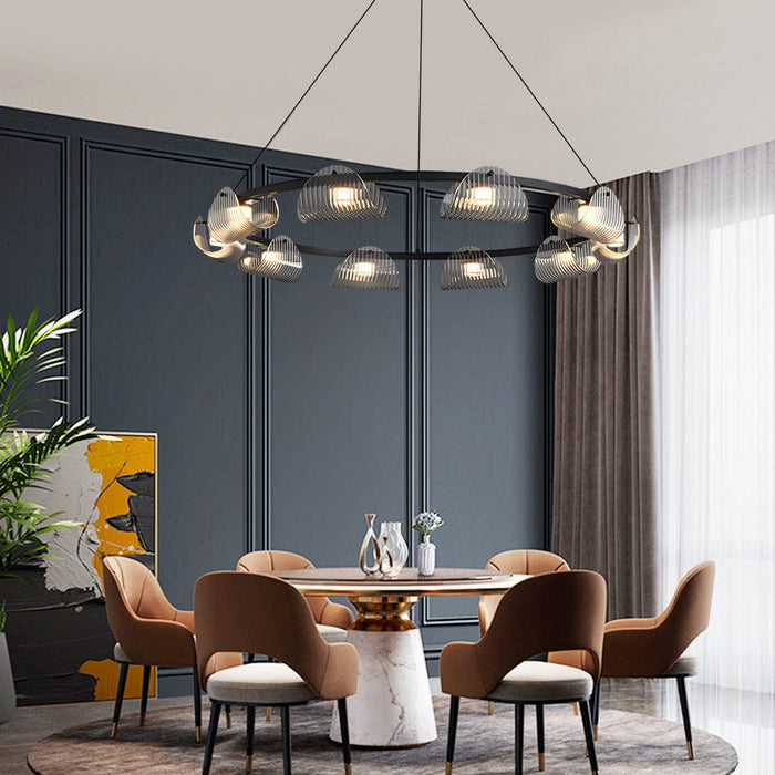Round 6/8/10 Lights Curved Striped Glass LED Dimmable Nordic Chandelier