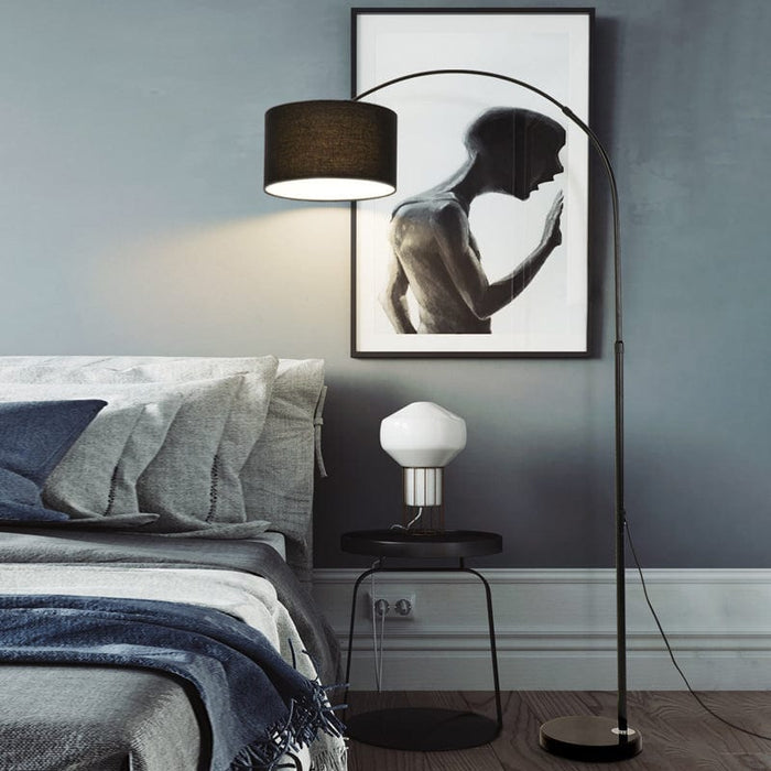 Marble Base Height Adjustable Arc Floor Lamp WIth Drum Fabric Shade