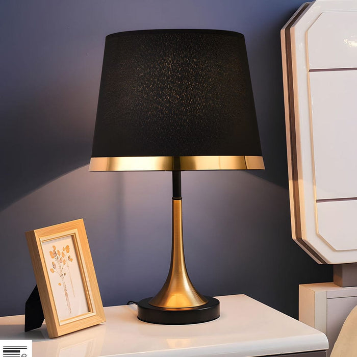 Vintage Button Switch Table Lamp with White/Black Fabric Shade