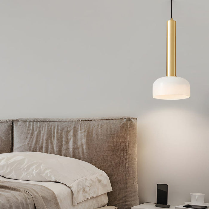 Modern Copper Tube 1-light White Glass Bowl Pendant Light