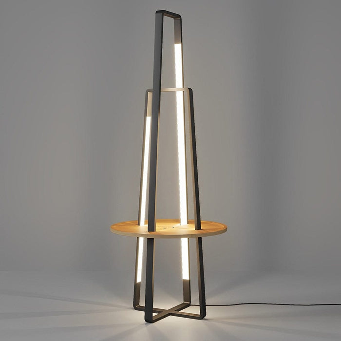 Iron 63''  Shelf Floor Lamp with Wooden Storage Shelves Living Room Standing Light