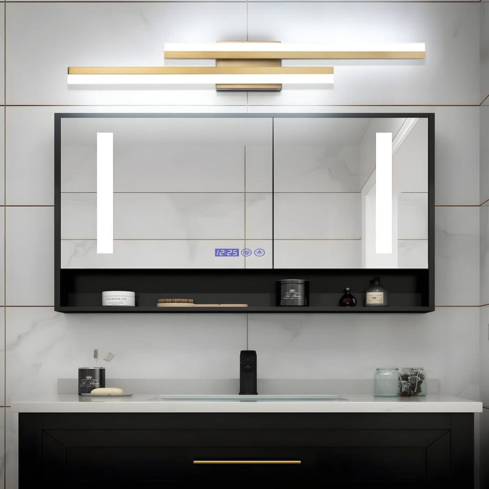 Modern 2-Light Linear LED Wall Lamp with 3-Step Dimming - Black/Gold Wall Sconce