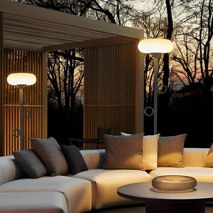 Metal Solar Floor Lamp with Remote Round Pallet Outdoor Waterproof Standing Lamp