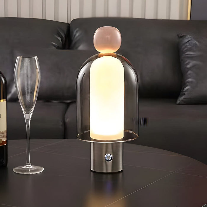 Clear Glass Rechargeable Battery Operated Easy Peasy Table Lamp LED Stepless Dimming Desk Light