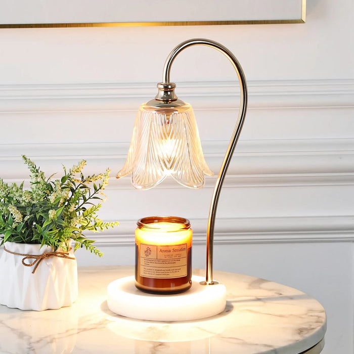 1-Light Glass Shade Candle Warmer Log Marble Table Lamp with Dimmer Switch