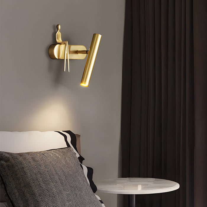 Brass Villain Wall Lamp - 1-Light Slender Adjustable LED Wall Spotlight