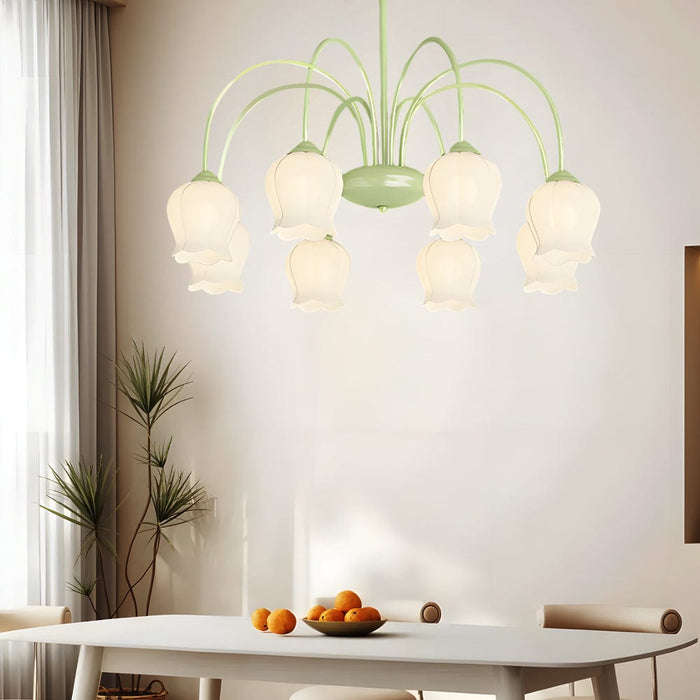 8 Heads Pastoral Bell Orchid Flowers 3 Step Dimming French Style Chandelier