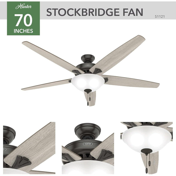70 in. Bronze Ceiling Fan, Indoor Ceiling Fan with LED Light and Pull Chain Control, Hugger Ceiling Fans-2-ErisView