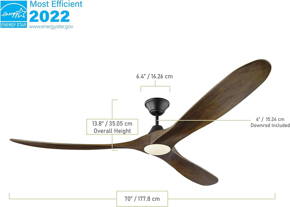 70 in. Ceiling Fan with LED Light and Remote Control, Matte Black Ceiling Fan-2-ErisView