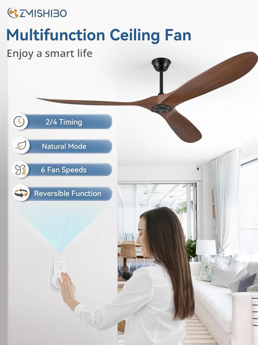 70 in. Deep Walnut Large Outdoor Fan with Remote Control, Ceiling Fan NO Light, Farmhouse Ceiling Fans for Living Room Bedroom, Outdoor Fan for Patio-2-ErisView