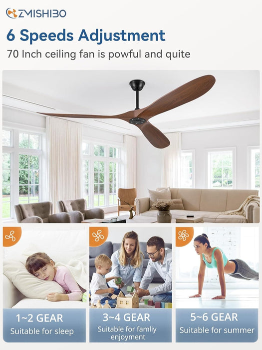 70 in. Deep Walnut Large Outdoor Fan with Remote Control, Ceiling Fan NO Light, Farmhouse Ceiling Fans for Living Room Bedroom, Outdoor Fan for Patio-3-ErisView
