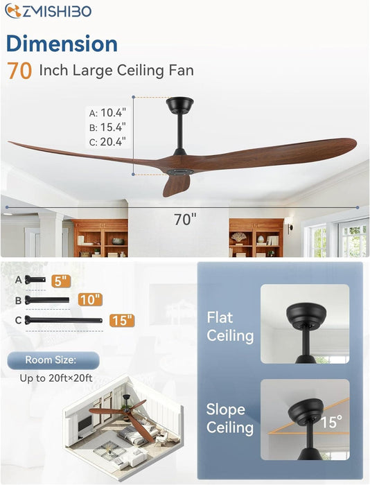 70 in. Deep Walnut Large Outdoor Fan with Remote Control, Ceiling Fan NO Light, Farmhouse Ceiling Fans for Living Room Bedroom, Outdoor Fan for Patio-6-ErisView