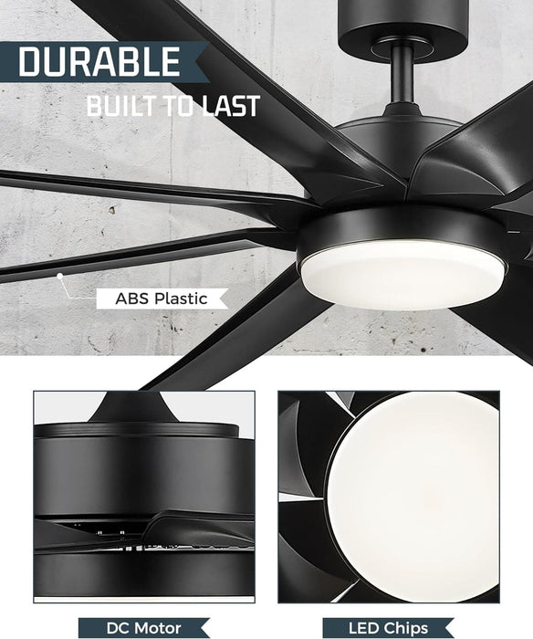 70 in. Industrial Remote Control Ceiling Fan and Light, Smart Black Ceiling Fan with Light, Large Ceiling Fans -3-ErisView