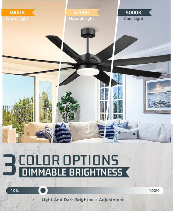 70 in. Industrial Remote Control Ceiling Fan and Light, Smart Black Ceiling Fan with Light, Large Ceiling Fans -5-ErisView