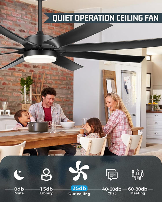 70 in. Industrial Remote Control Ceiling Fan and Light, Smart Black Ceiling Fan with Light, Large Ceiling Fans -7-ErisView