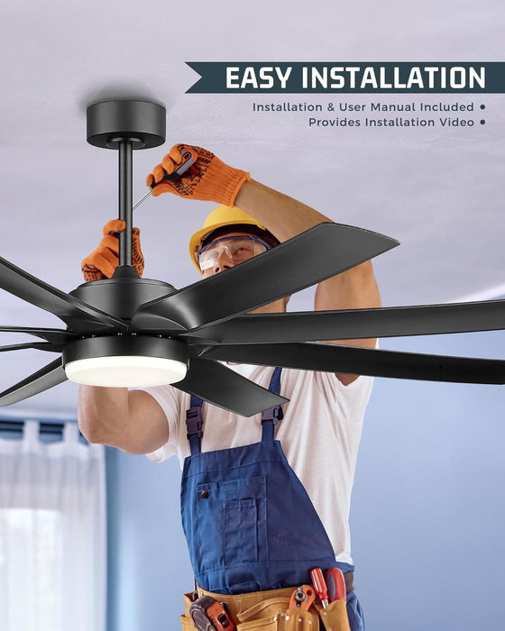 70 in. Industrial Remote Control Ceiling Fan and Light, Smart Black Ceiling Fan with Light, Large Ceiling Fans -8-ErisView