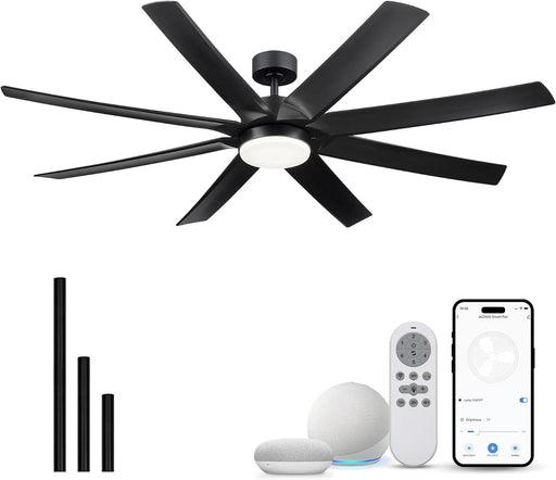 70 in. Industrial Remote Control Ceiling Fan and Light, Smart Black Ceiling Fan with Light, Large Ceiling Fans -1-ErisView
