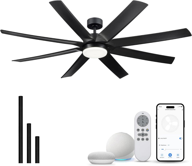 70 in. Industrial Remote Control Ceiling Fan and Light, Smart Black Ceiling Fan with Light, Large Ceiling Fans -1-ErisView