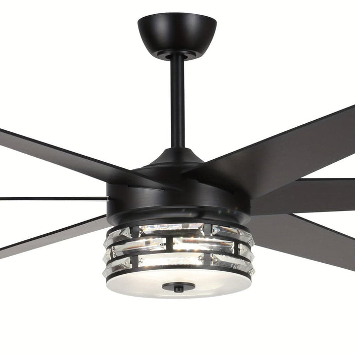 70 in. Large Black Modern Downrod Mount Ceiling Fan with Light Kit Remote Control Reversible Blades for Living Room-ErisView