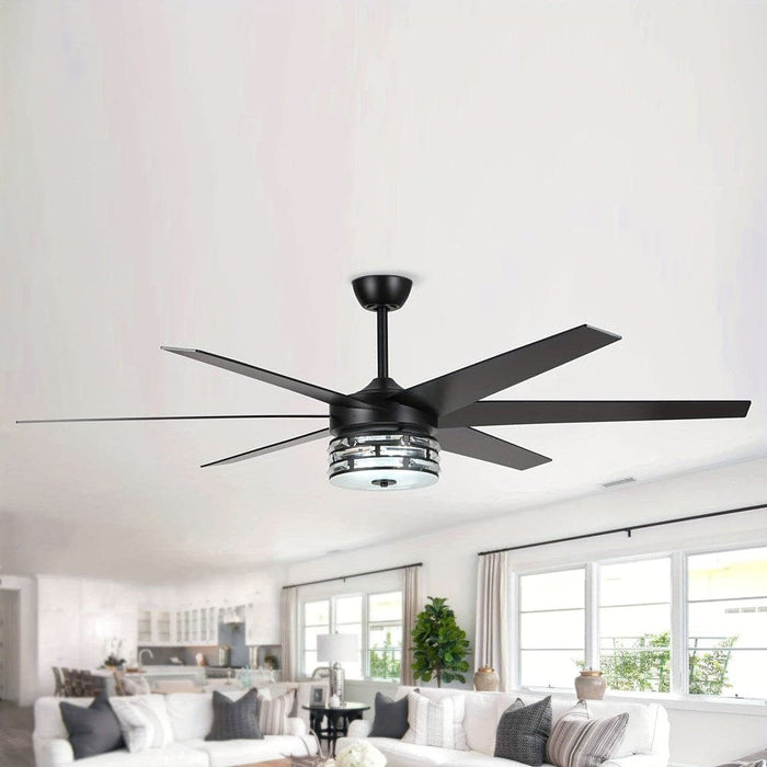 70 in. Large Black Modern Downrod Mount Ceiling Fan with Light Kit Remote Control Reversible Blades for Living Room-ErisView