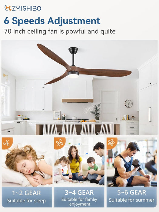 70 in. Large Deep Walnut Outdoor Patio Fans, Modern Remote Control Ceiling Fan and Light, 3 Blades Farmhouse Ceiling Fan with Bedroom Living Room -3-ErisView