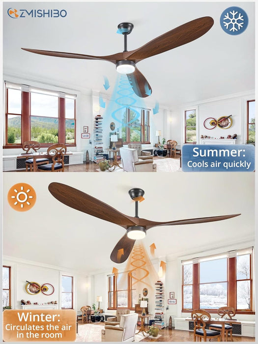 70 in. Large Deep Walnut Outdoor Patio Fans, Modern Remote Control Ceiling Fan and Light, 3 Blades Farmhouse Ceiling Fan with Bedroom Living Room -5-ErisView