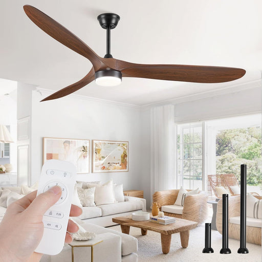 70 in. Large Deep Walnut Outdoor Patio Fans, Modern Remote Control Ceiling Fan and Light, 3 Blades Farmhouse Ceiling Fan with Bedroom Living Room -1-ErisView