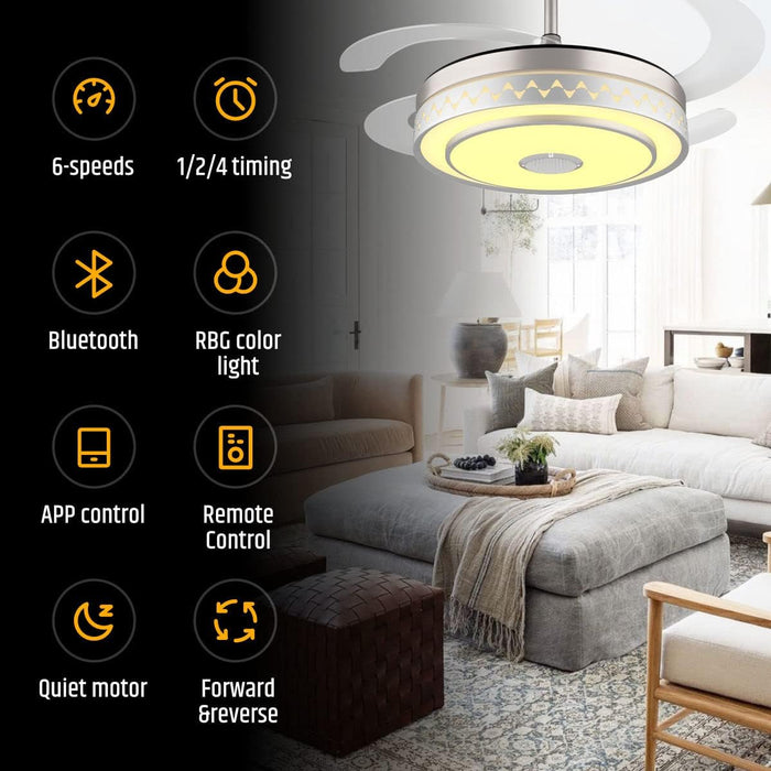 42 in. Modern RGB Ceiling Fan with Light and Remote, LED Fandelier Ceiling Fan with Bluetooth Speaker, Retractable Chandelier Ceiling Fan for Living Room-14-ErisView