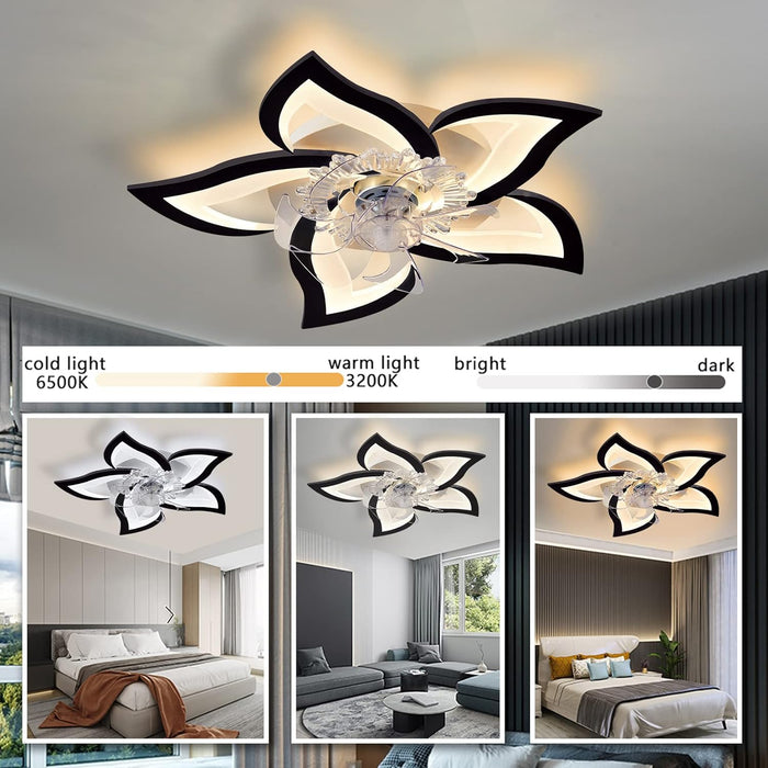 Low Profile Ceiling Fan and Light, Modern Dimmable Flower Ceiling Fan with Remote APP Control-30-ErisView